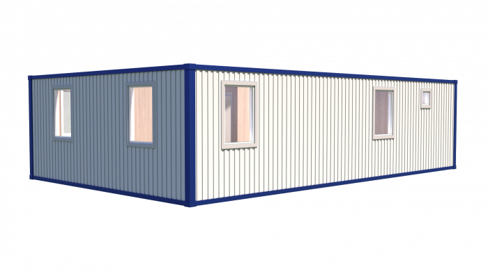 Модульное здание штаб строительства с тамбуром, кладовой и двумя туалетами модель: РС-М03