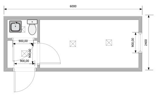 Блок-Контейнер сантехнический с тамбуром и туалетом модель: РС-С01