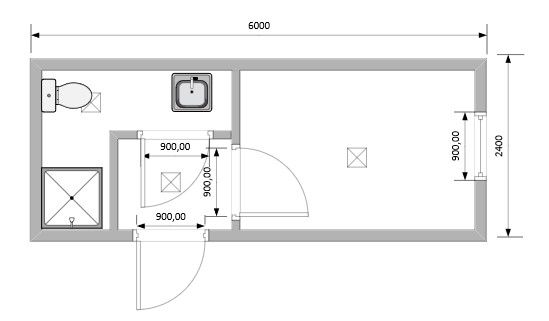 Блок-Контейнер офис с тамбуром и туалетом модель РС-С02