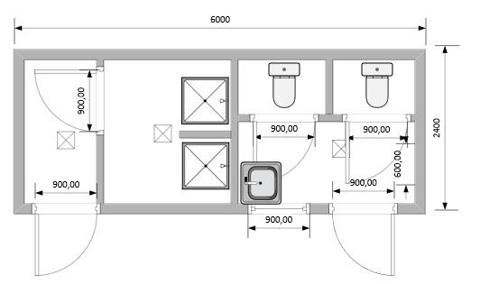 Блок-Контейнер сантехнический с душевой и двумя туалетами модель: РС-С06